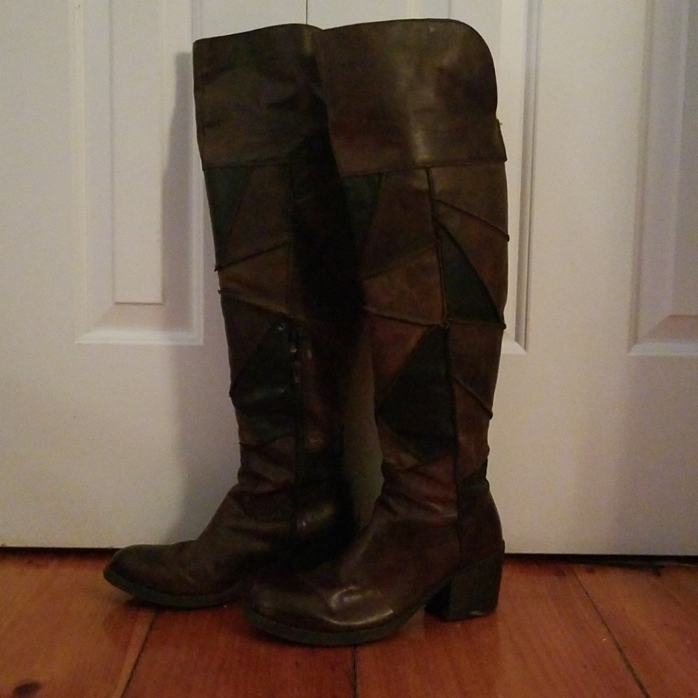 Over the knee, Black & brown patch Carlos Boots